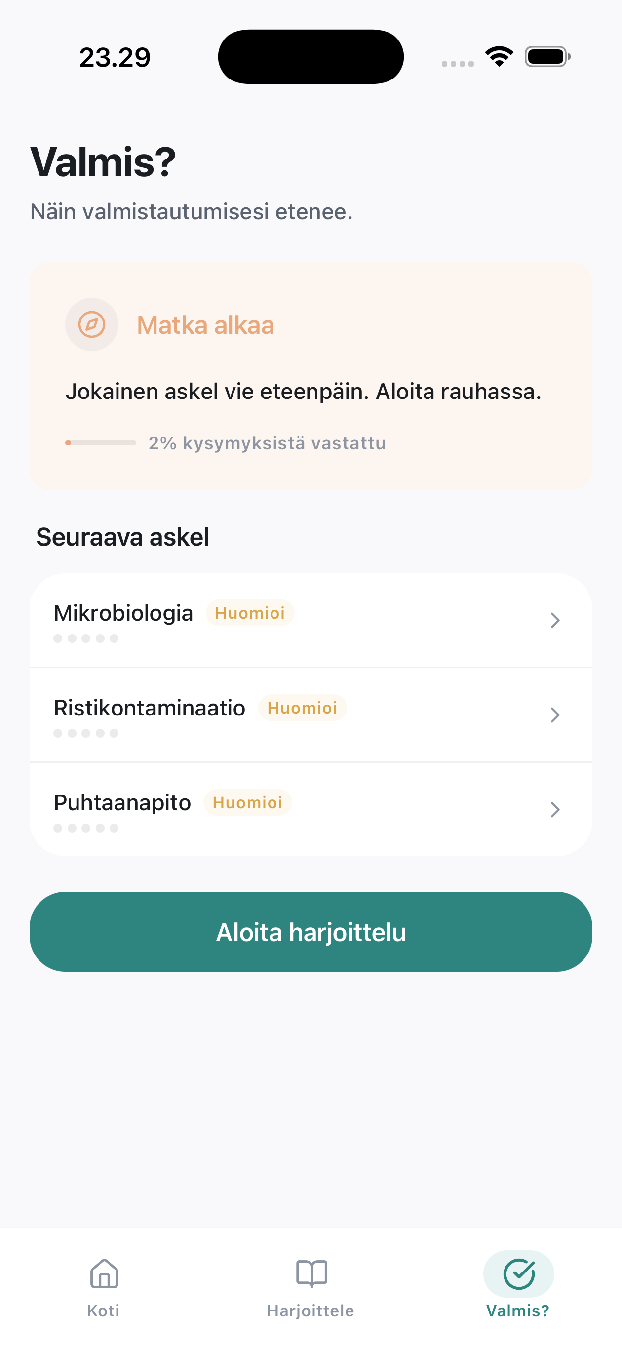 Valmiuden seuranta -näkymä