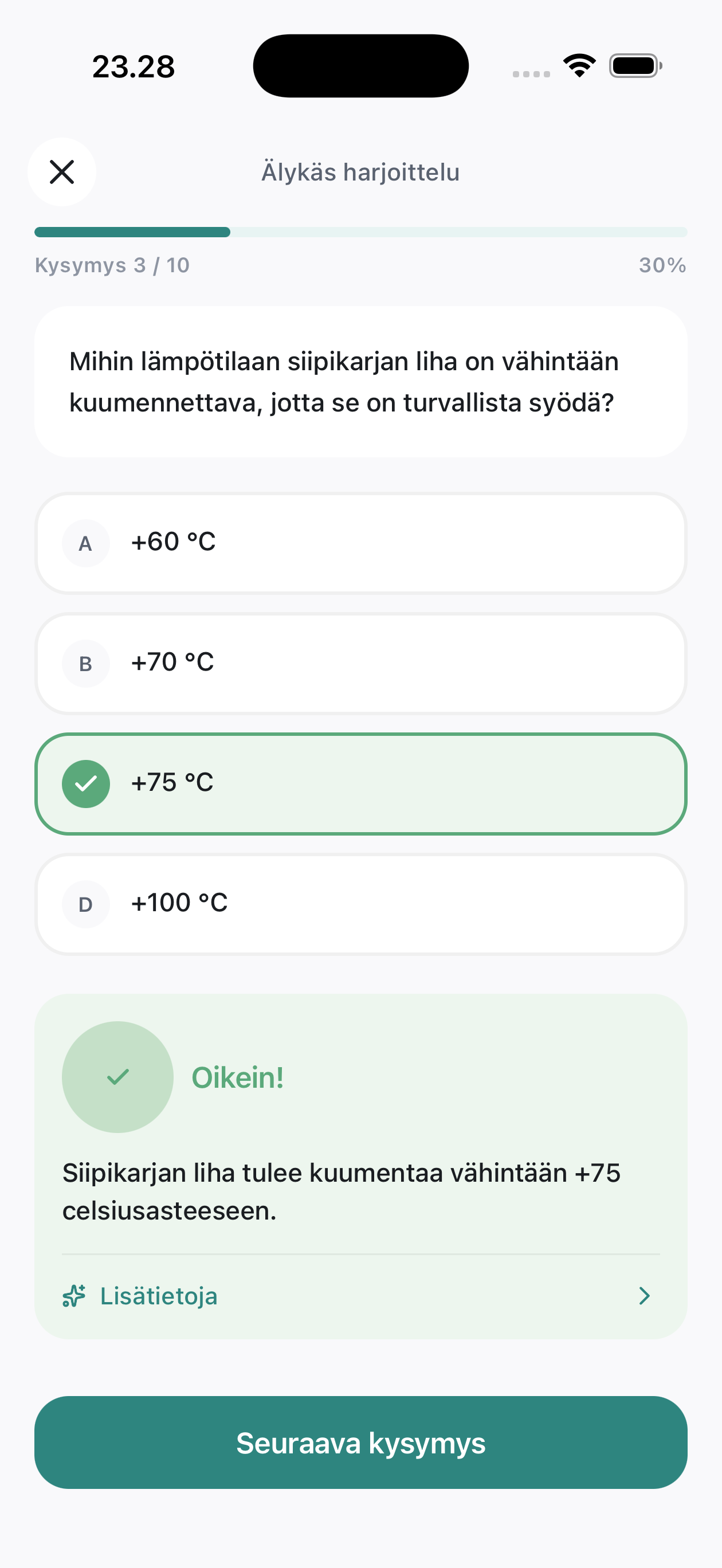 Tietokilpailukysymys oikealla vastauksella